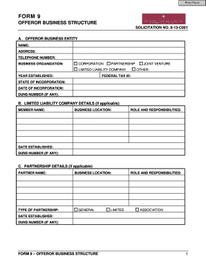 Form 9 Offeror Business Structure