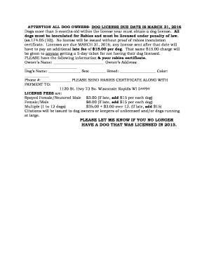 Dog License Application Form