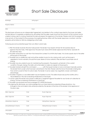 Short Sale Disclosure Agreement