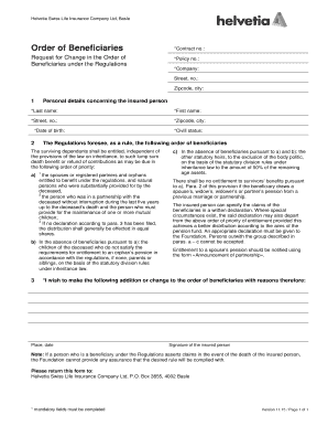 Anfrage auf Änderung der Reihenfolge der Begünstigten