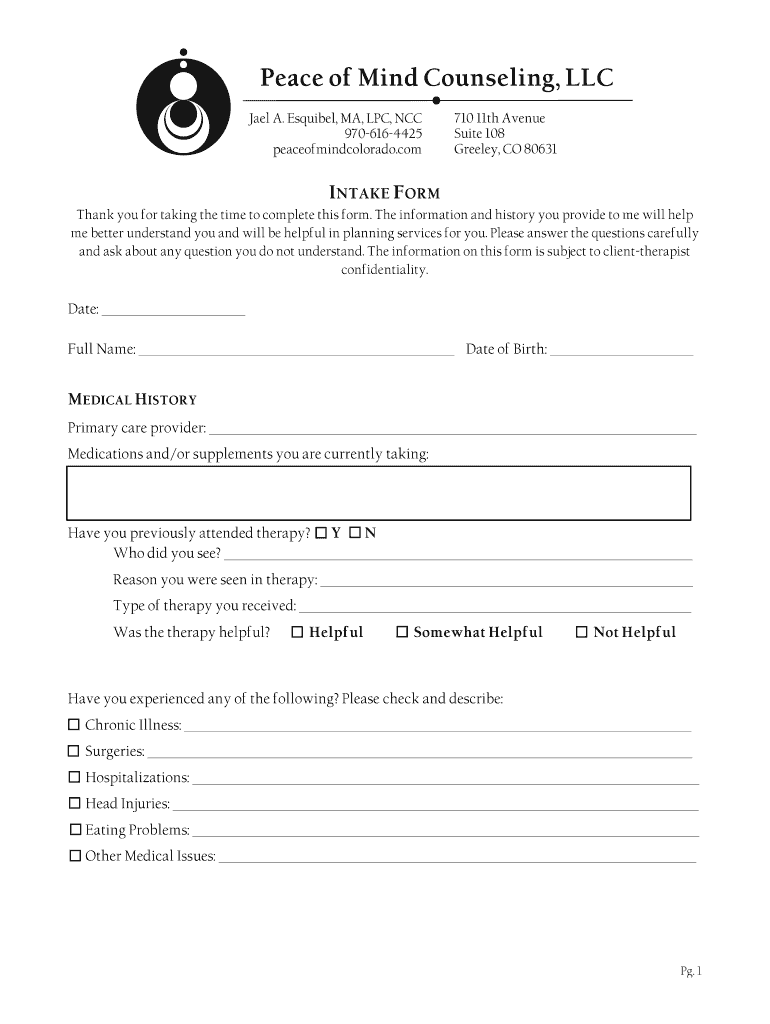 intake form Preview on Page 1