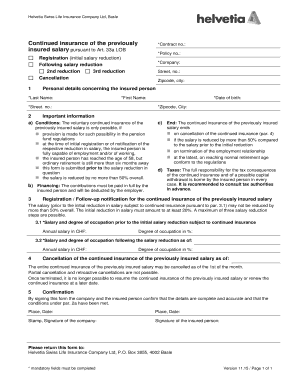 Swiss Life Insurance Salary Continuation Form