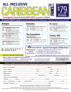 Caribbean All-Inclusive Travel Agent Booking Form