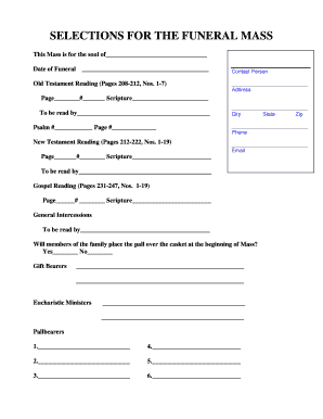 Funeral Mass Selection Form
