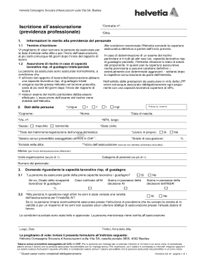 Formulaire d'inscription Helvetia