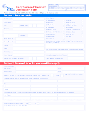 Early College Placement Application Form