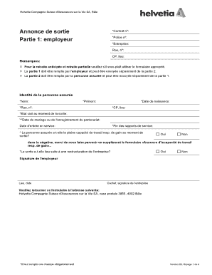 Annonce de sortie Helvetia Compagnie Suisse d'Assurances sur la Vie SA