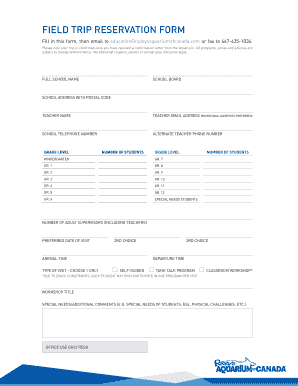 FIELD TRIP RESERVATION FORM - Ripleys Aquariums