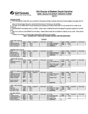 Girl Scouts Shop Order Form