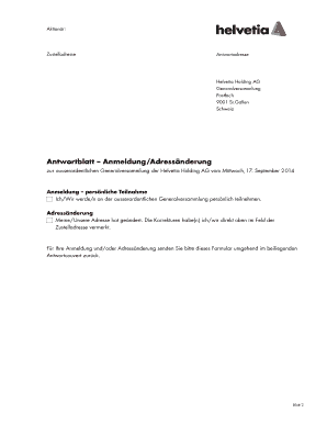 Einladung zur ausserordentlichen Generalversammlung der Helvetia Holding AG