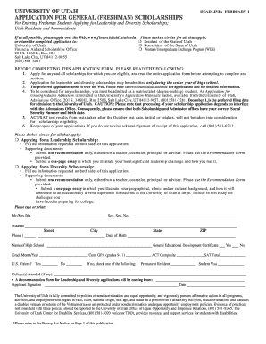 University of Utah General Scholarship Application