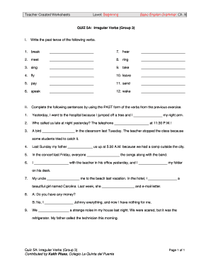 Irregular Verbs Quiz 5A