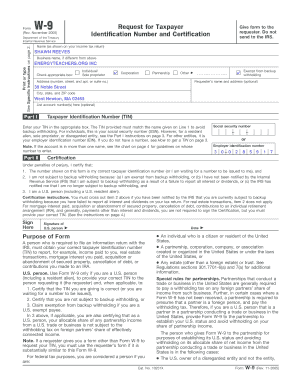 Form W-9 Request for Taxpayer Identification Number and Certification