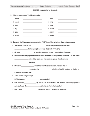 Irregular Verbs Quiz 5B