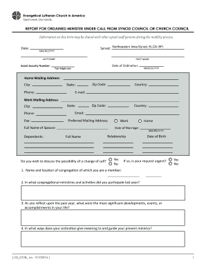 Report for Ordained Minister Under Call