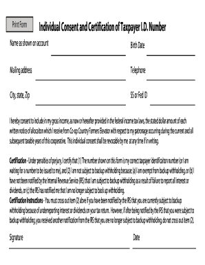 Individual Consent and Certification of Taxpayer I.D. Number