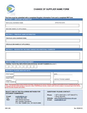 Ohio Change of Supplier Name Form