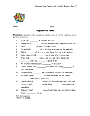 Irregular Verb Forms Worksheet