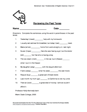 English Grammar Past Tense Worksheet