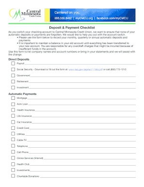 Deposit and Payment Checklist