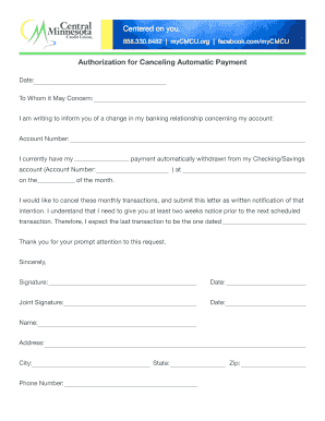 Authorization for Canceling Automatic Payment