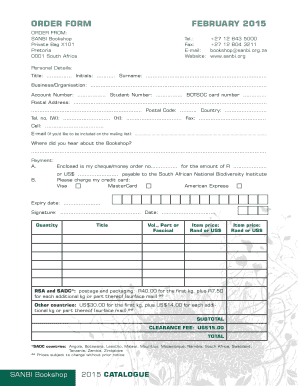 SANBI Bookshop Order Form