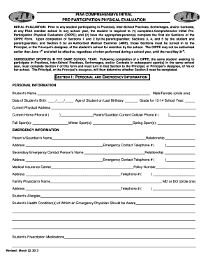 PIAA Comprehensive Initial Pre-Participation Physical Evaluation