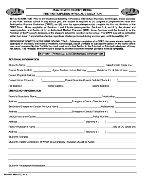 PIAA Comprehensive Initial Pre-Participation Physical Evaluation
