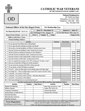 Catholic War Veterans Officer of the Day Report Form