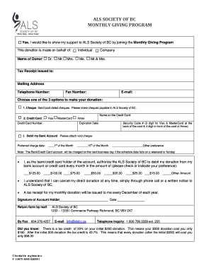 ALS Society of BC Monthly Giving Program