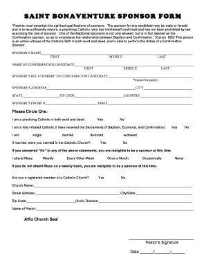Saint Bonaventure Confirmation Sponsor Form