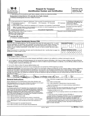 Form W-9 Request for Taxpayer Identification Number and Certification