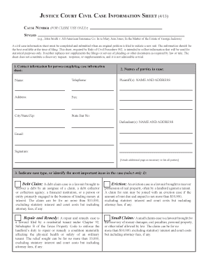 Texas Civil Case Information Sheet