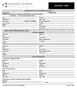 Palisades Federal Credit Union Account Card
