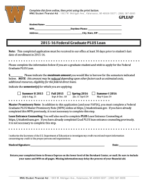 2015-16 Federal Graduate PLUS Loan Application