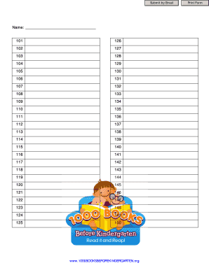 1000 Books Before Kindergarten Reading Log