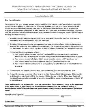 Massachusetts Parental Consent for MassHealth Billing