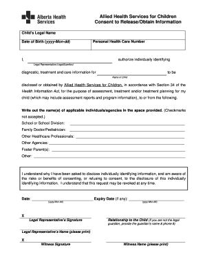 Allied Health Services Child Information Release Consent