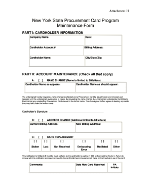 New York State Procurement Card Maintenance Form