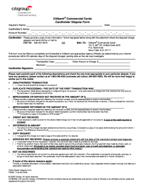 Citibank Commercial Cards Dispute Form
