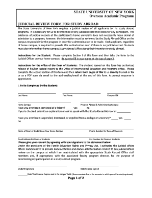 Judicial Review Form for Study Abroad