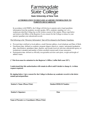 Authorization to Disclose Academic Information to Parents or Guardians