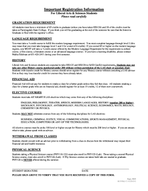 Liberal Arts Graduation Requirements Form