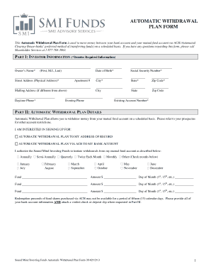 Automatic Withdrawal Plan Form