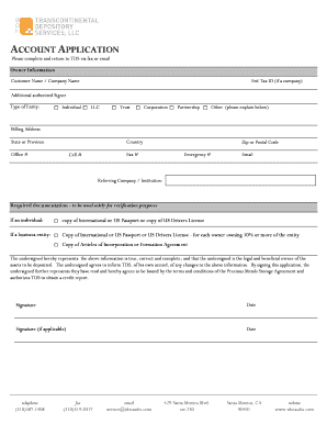 TDS Precious Metals Storage Account Application