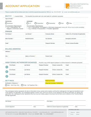 Transcontinental Account Application