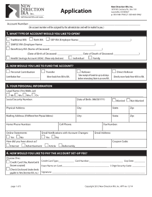 New Direction IRA Account Application