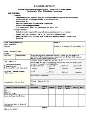 Evidence of Insurability Form