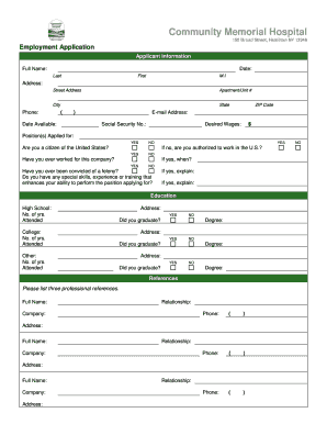 Community Memorial Hospital Employment Application