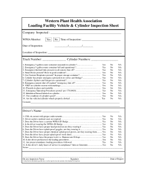 Loading Facility Vehicle and Cylinder Inspection Sheet